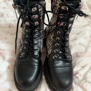 Nine West Tweed and Black Combat Boots